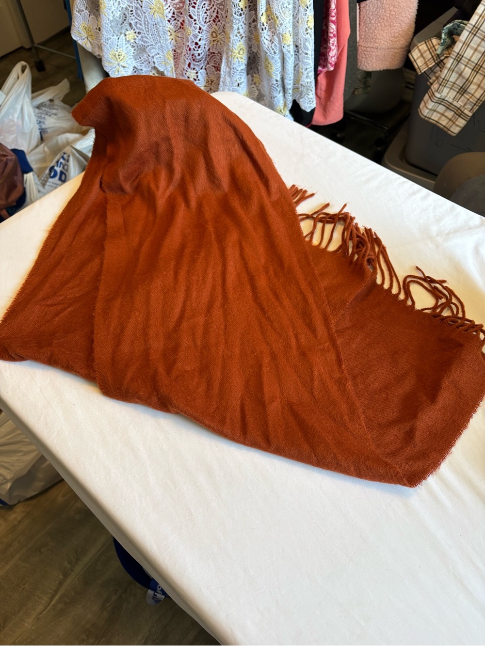 Cejon Rust Orange Fringe Knit Wrap Scarf